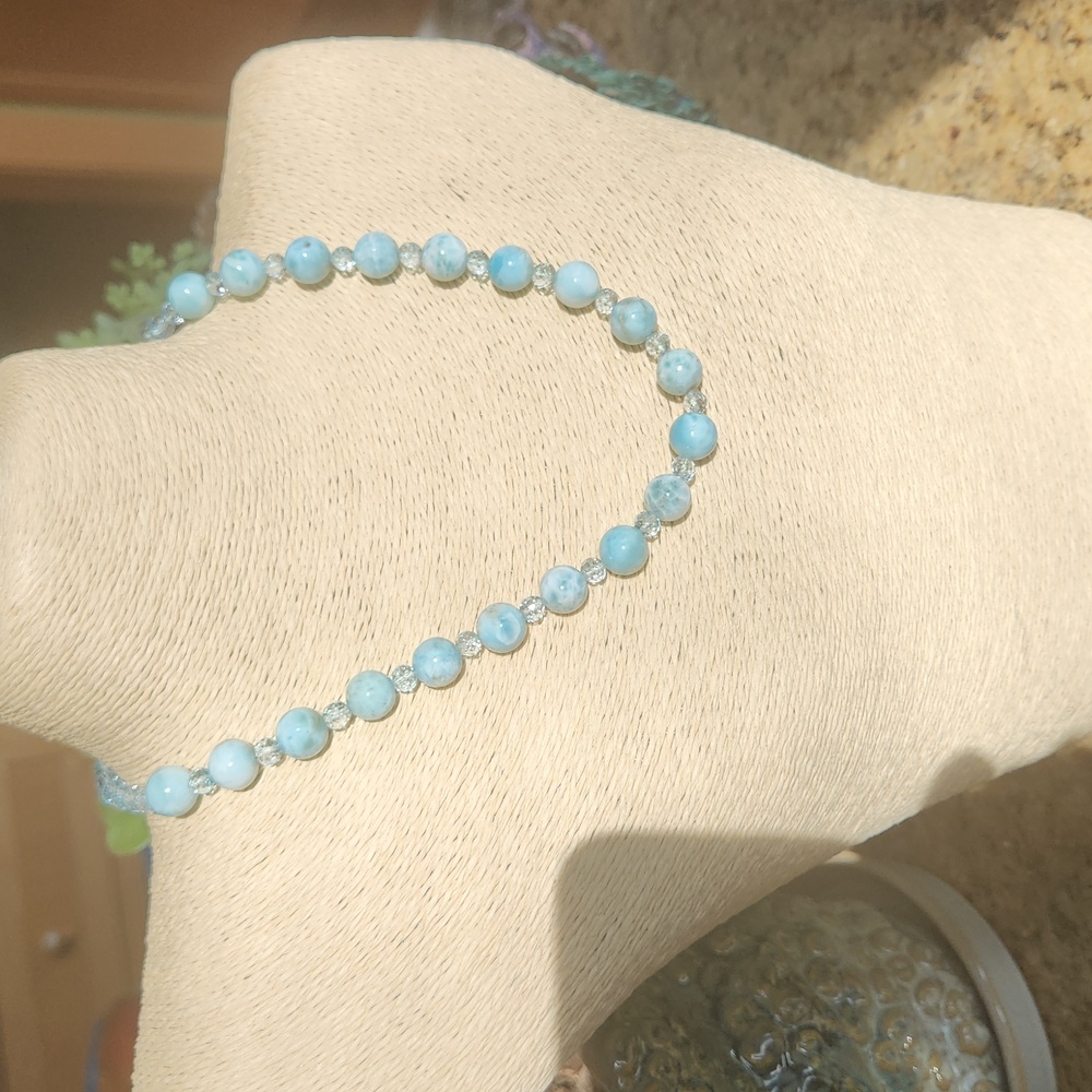 Larimar and Topaz compose this 16" necklace, if you love Blue....this is for you